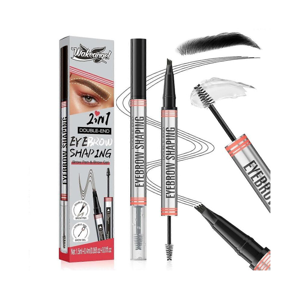 (Black) Magic Eyebrow Pencil, 3D Micro Waterproof Eyebrow Pencil, Microblading Eyebrow Pencil with 4 Fork Tips, Creates Natural Eyebrows