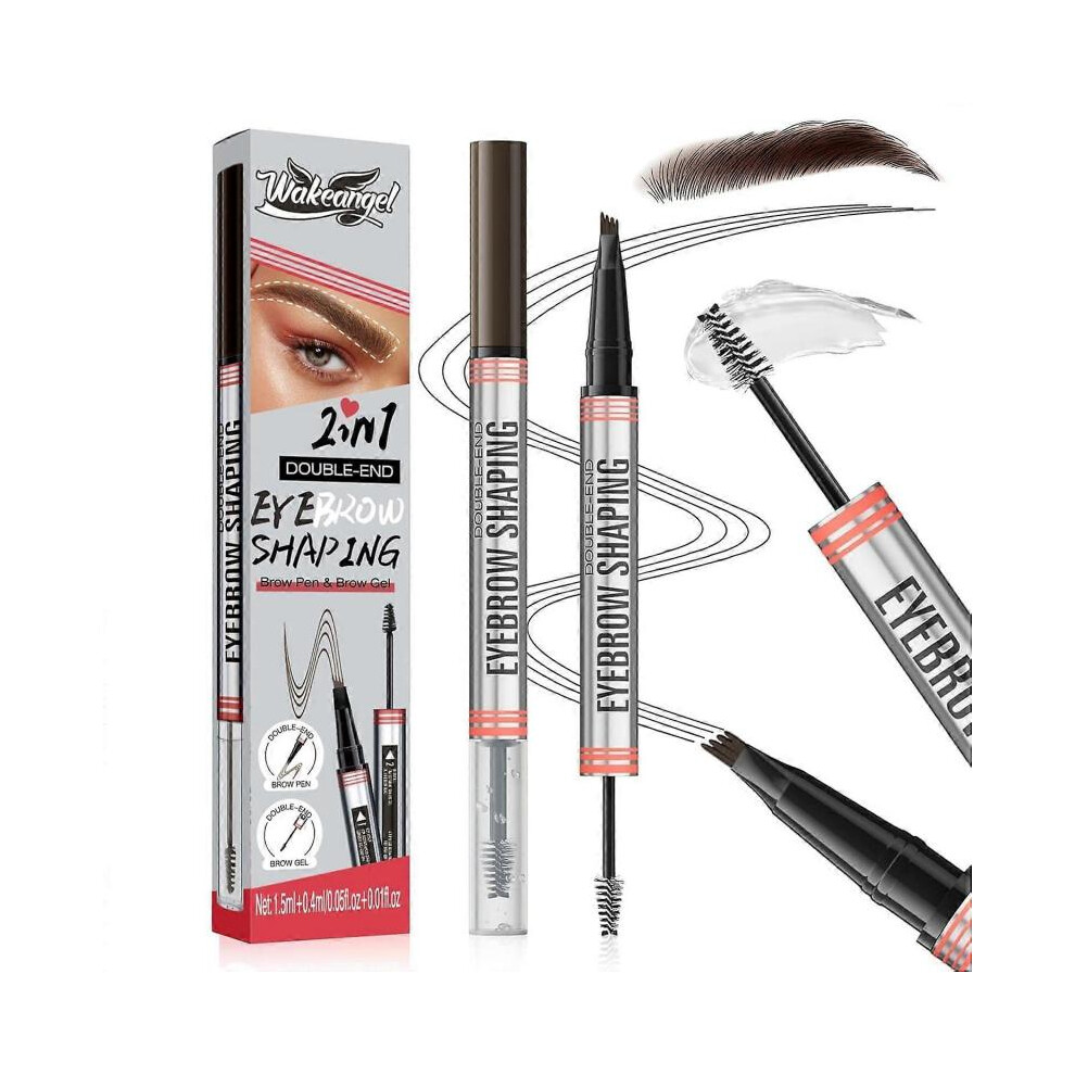 (Dark brown) Magic Eyebrow Pencil, 3D Micro Waterproof Eyebrow Pencil, Microblading Eyebrow Pencil with 4 Fork Tips, Creates Natural Eyebrows