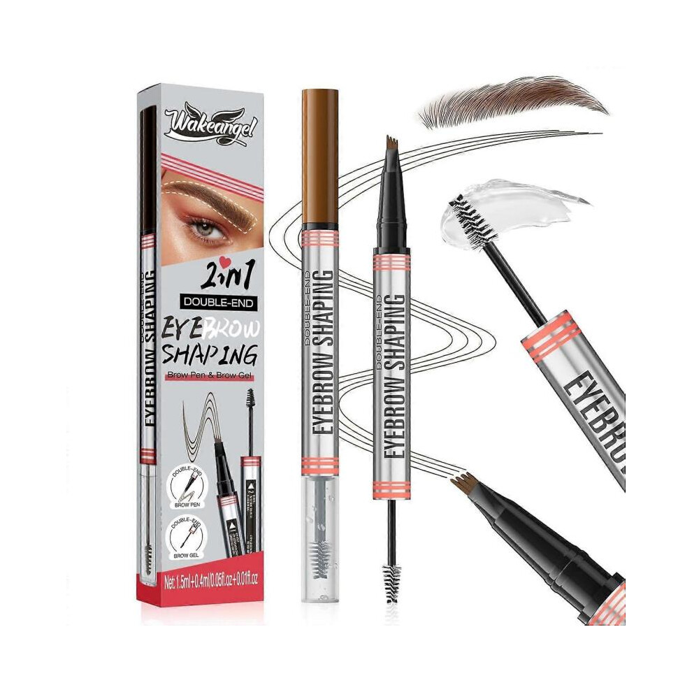 (Light brown) Magic Eyebrow Pencil, 3D Micro Waterproof Eyebrow Pencil, Microblading Eyebrow Pencil with 4 Fork Tips, Creates Natural Eyebrows