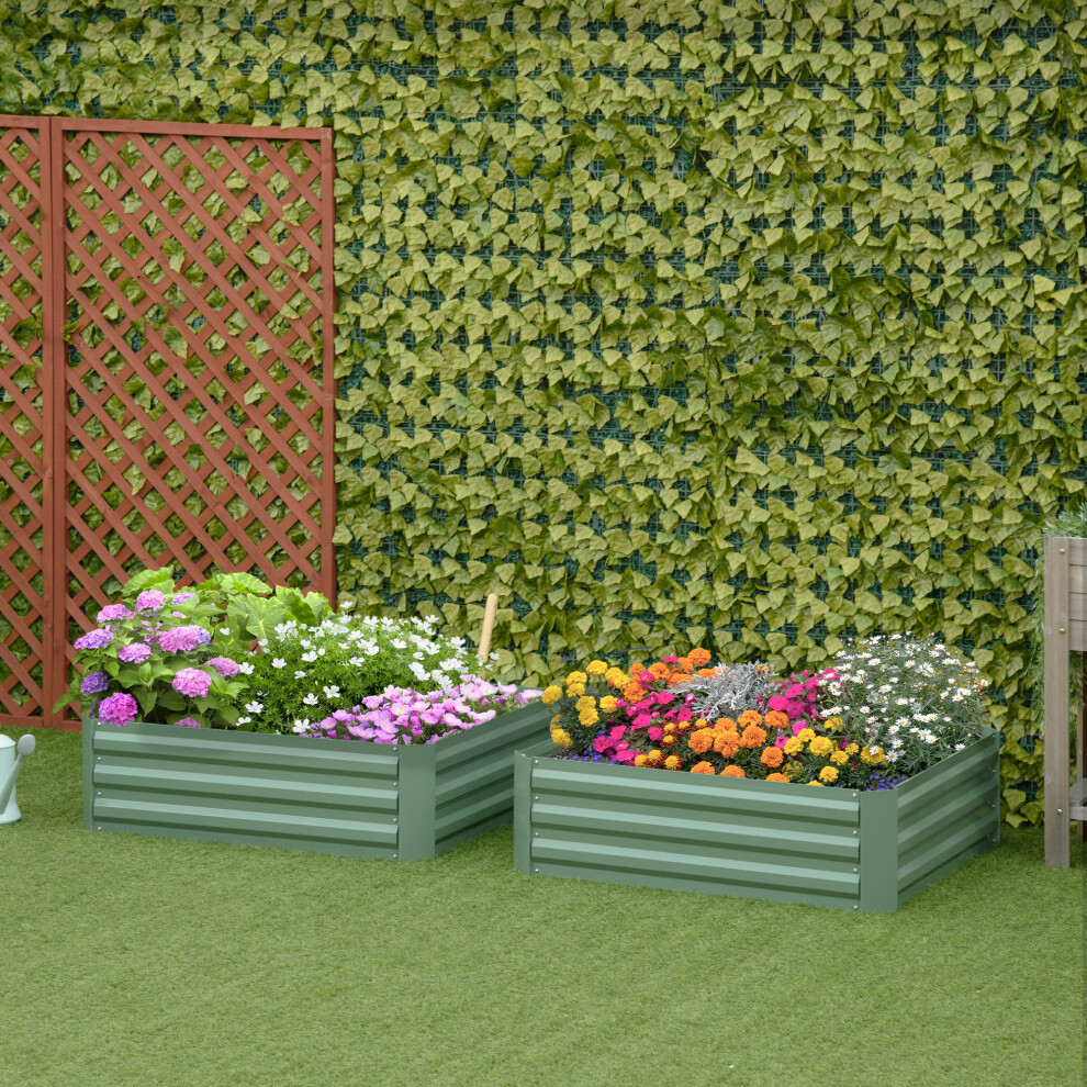 Outsunny Set Of 2 Raised Garden Bed Galvanised Planter Box Easy Setup Green
