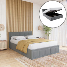 (Double, Light Grey) Vanita Modern Ottoman Storage Fabric Bed UKFR