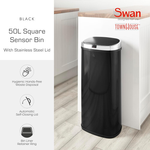 Swan Swan Townhouse Square Sensor Bin with Hands-Free Opening Motion Sensor 2