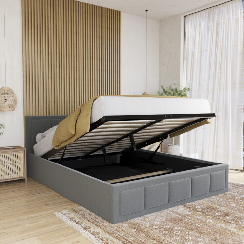 Vida Designs (King, Light Grey) Vanita Modern Ottoman Storage Fabric Bed UKFR 2