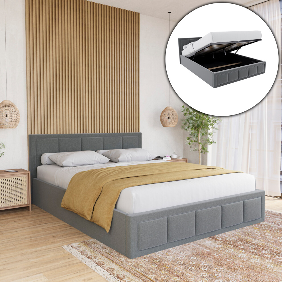 (King, Light Grey) Vanita Modern Ottoman Storage Fabric Bed UKFR