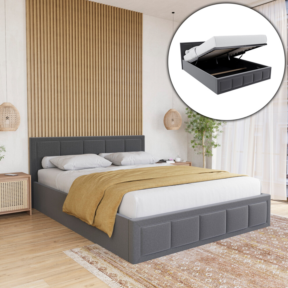 (King, Dark Grey) Vanita Modern Ottoman Storage Fabric Bed UKFR