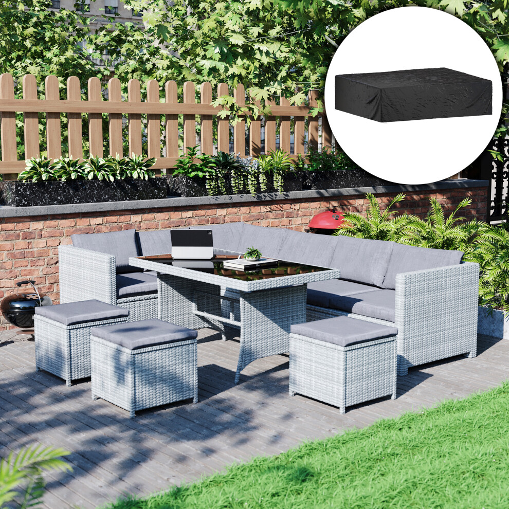 (Grey) Belgrave 9 Seater Rattan Garden Set + Cover