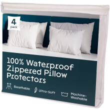 Niagara Sleep Solution 4 Pack Waterproof Pillow Protectors King 20x36 Inches Smooth Zipper Premium Encasement Covers Quiet Cases Set White