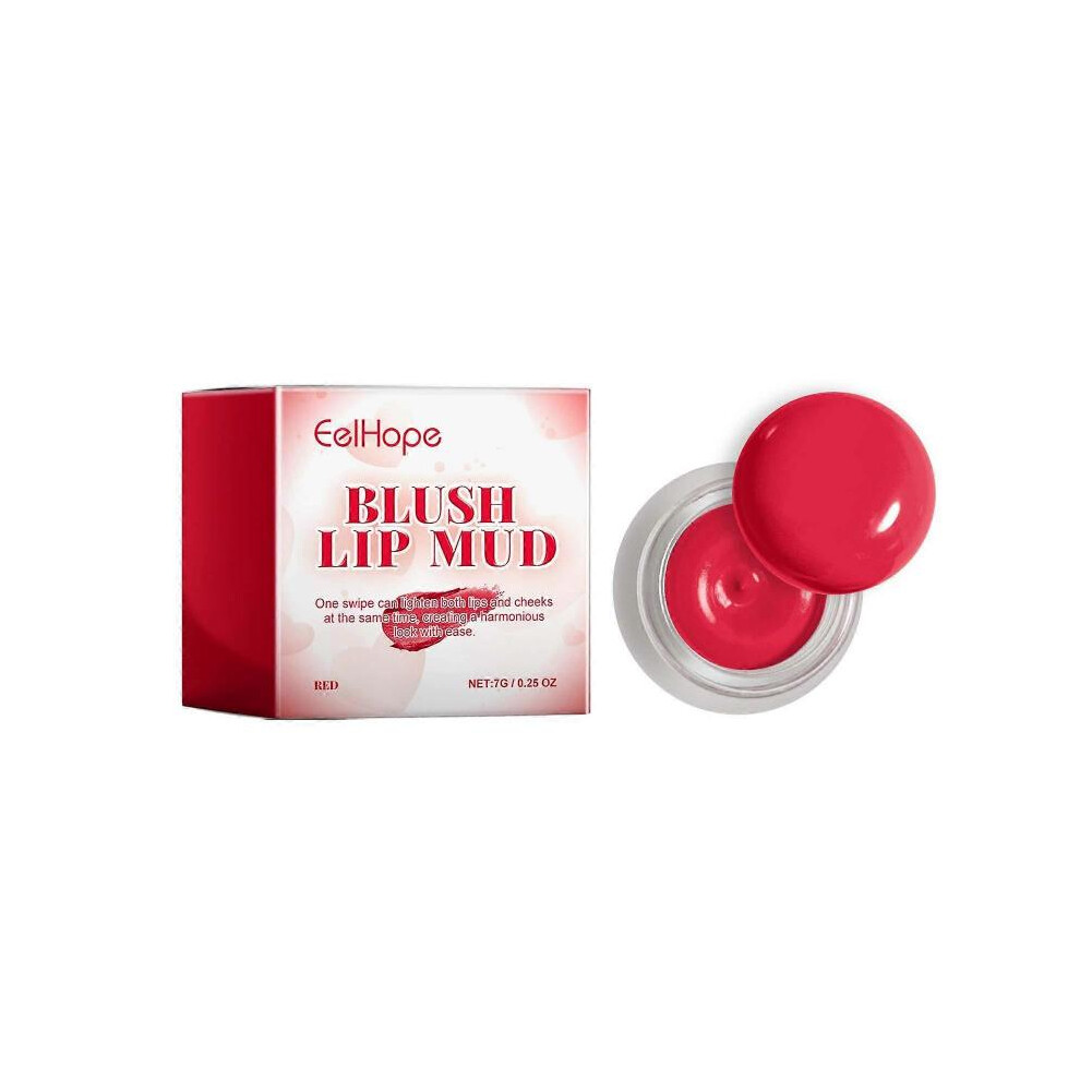 (red) Velvet Lip Mud Blush, 2-in-1 Creme Cheek Blush Blurry Pudding Pot, High Pigment Lipstick Blush Lasting Tint Lip Clay