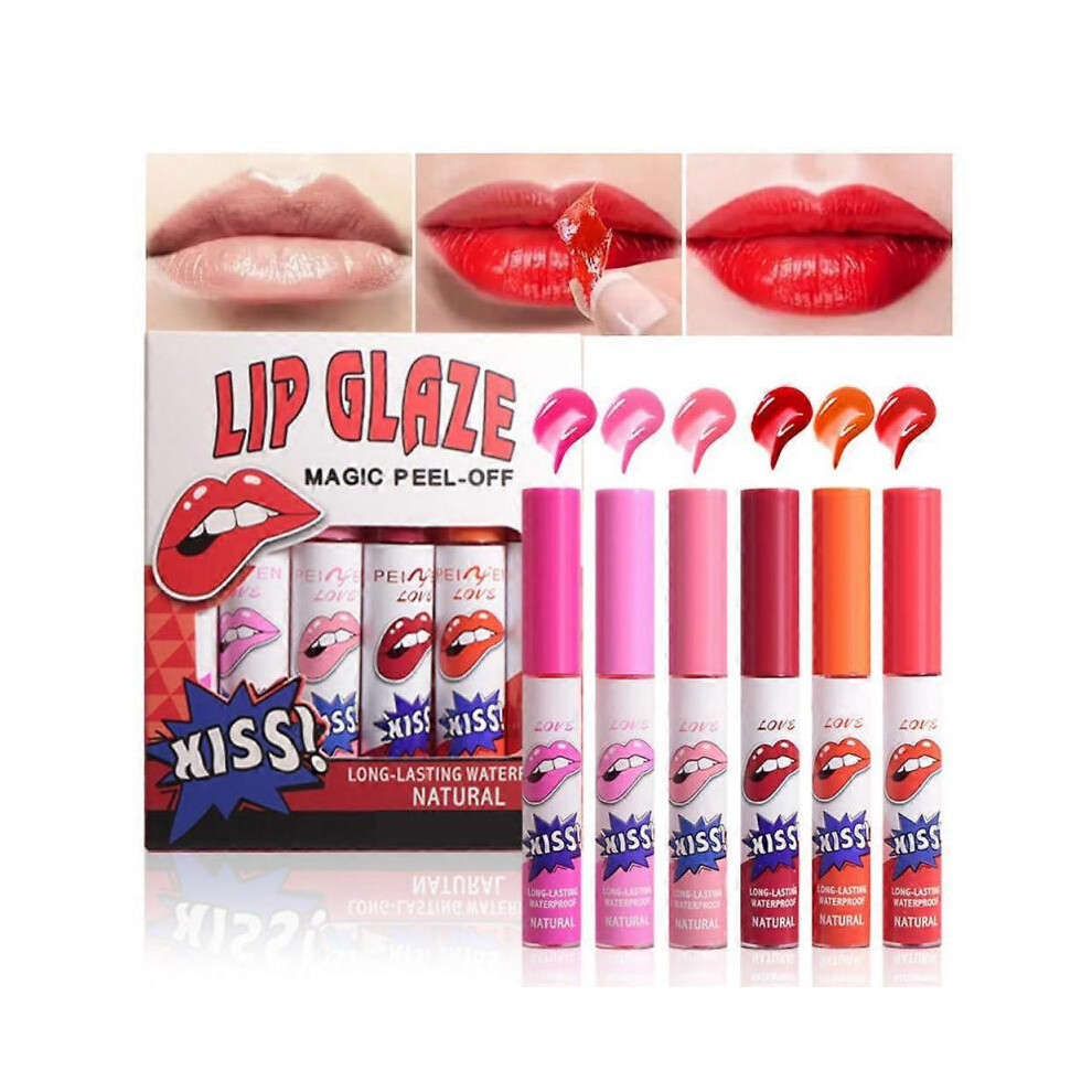 (3 Set) 6 Colors Magic Peel-Off Lip Glaze Set, Waterproof Magic Color Lip Tint Stain Liquid Lipstick, Peel Off Lip Stain Set, Non-Stick Cup-image-OPC-PH5WWMH-NEW