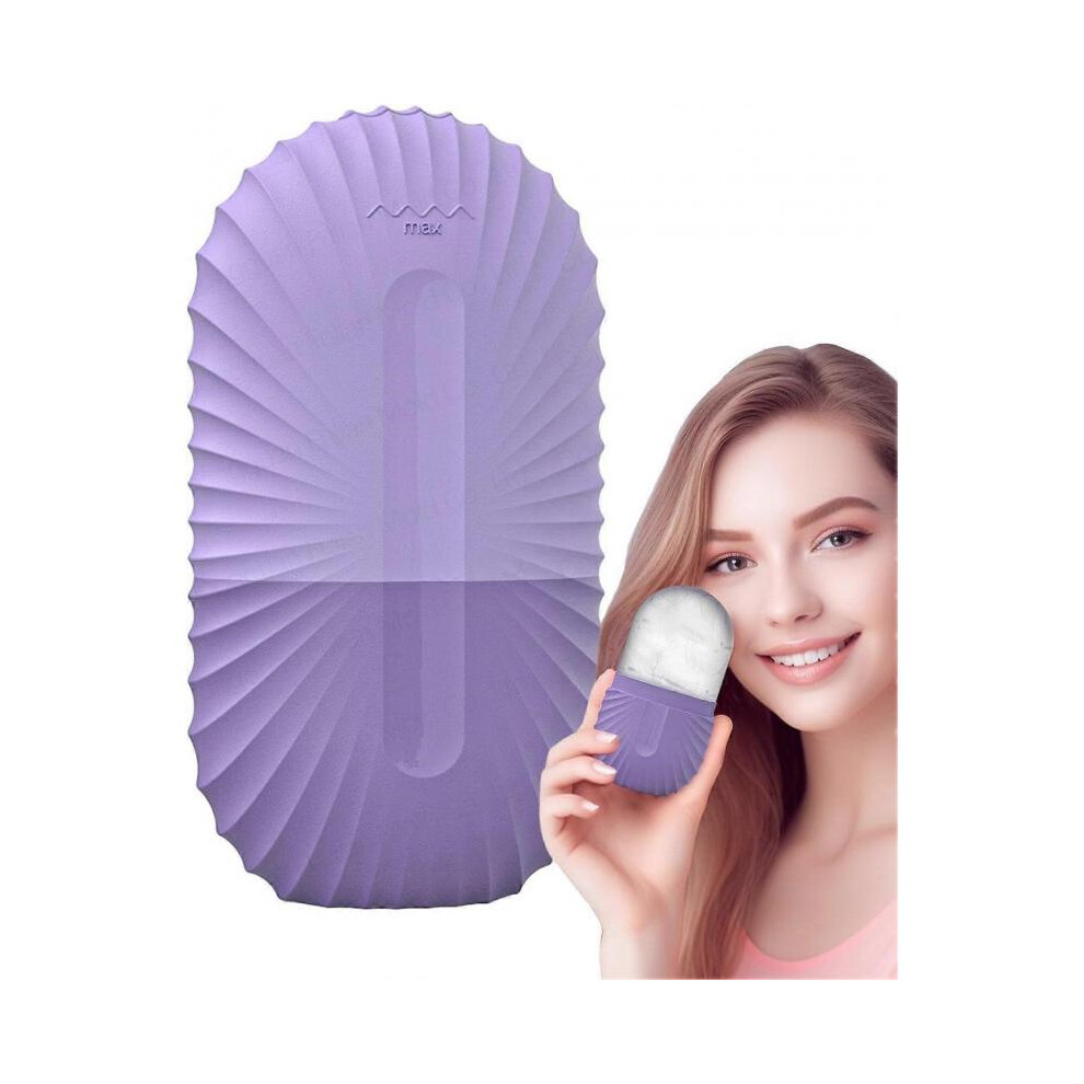 (Purple) Ice Mold for Face, Reusable Cooling Silicone Ice Cube Roller, Silicone Ice Roller Skincare Tool, Massage Face Roller Brighten Skin