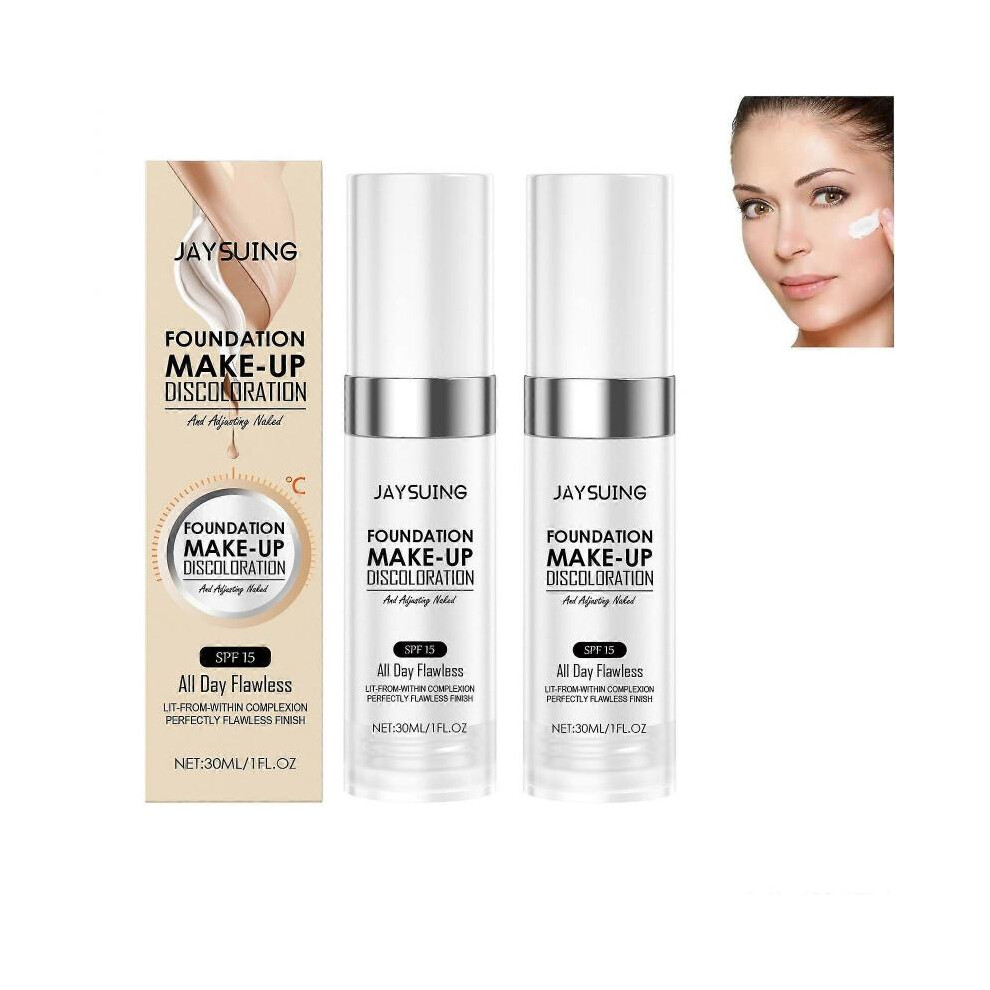 (2Pcs) Colour Changing Mature Skin Foundation, Flawless Color Changing Liquid Foundation, Hydrating Waterproof and Light Long Lasting Foundation