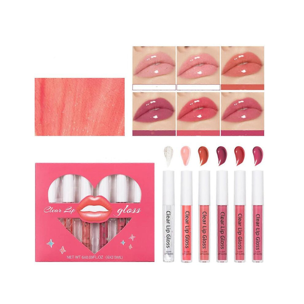 Clear (B) 6X Lip Gloss Set, Hydrating Lip Gloss Oil, Lip Plumper Gloss, No-Sticky Transparent Plumping Lip Gloss, Lip Gloss Lip Balm Lip Care