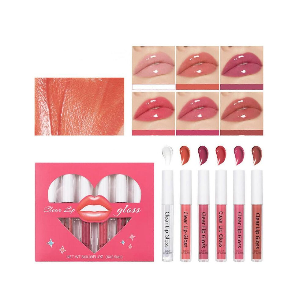 Clear (A) 6X Lip Gloss Set, Hydrating Lip Gloss Oil, Lip Plumper Gloss, No-Sticky Transparent Plumping Lip Gloss, Lip Gloss Lip Balm Lip Care