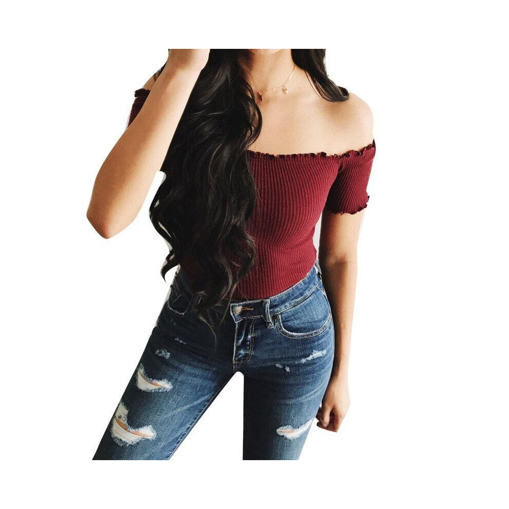 (Wine Red,L)Débardeur femme été décontracté épaules dénudées gilet chemisier sans manches crop tops chemise