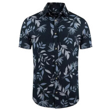 (Black (Leaves), 2XL) Mens Hawaiian Shirts Aloha Summer Casual Beach Holiday Viscose Floral New Top