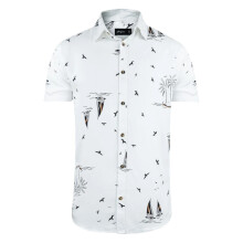 (Off White (Boats), L) Mens Hawaiian Shirts Aloha Summer Casual Beach Holiday Viscose Floral New Top