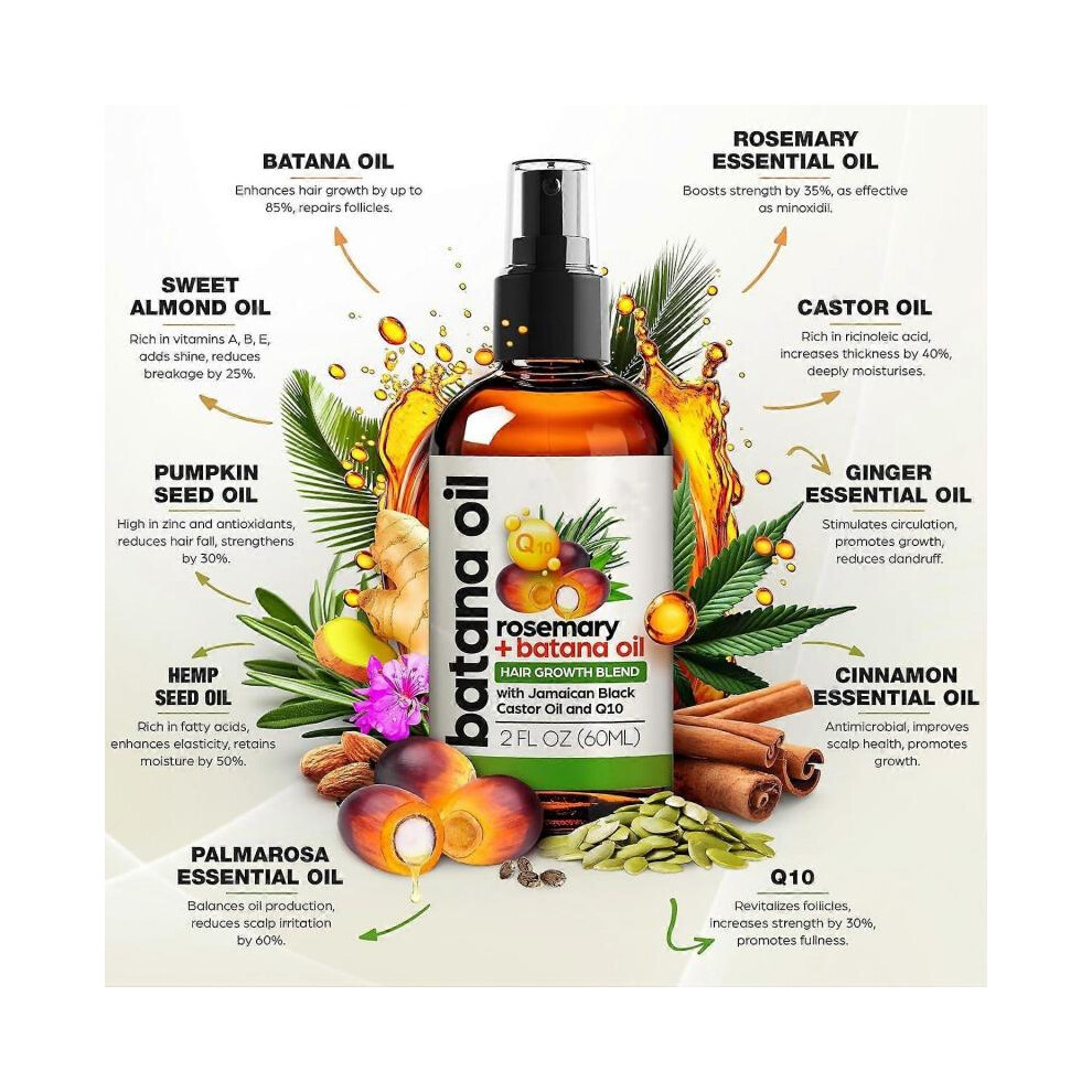 (2Pcs) Batana Oil with Rosemary Oil For Hair Growth, Hair Growth Oil, Eliminates Split Ends, Increases Shine, Thickens & Strengthens Hair
