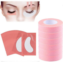 6 Rolls of Lash Tape with 20 Pairs of Eye Pads, Pink Adhesive Lash Extension Tape Breathable Microporous Fabric Tape