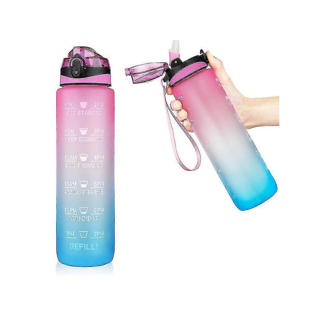 32oz Motivational Fitness Sports Water Bottle with Time Marker Leakproof Flip Top