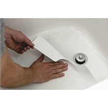 Safe Way Traction 16"""" X 40"""" White Adhesive Vinyl Anti Slip Non Skid Safety Bath Mat with Drain Cut Out