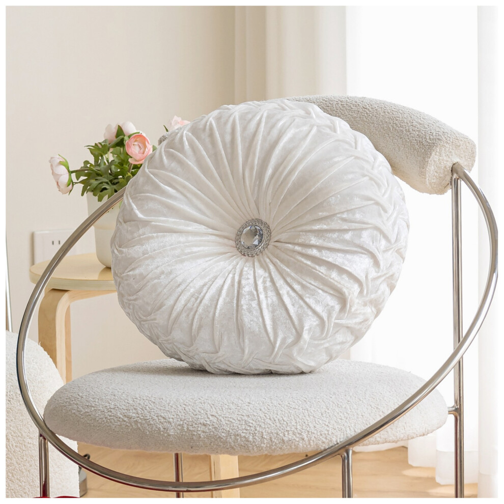 (White) Ancoree Velvet Pleated Round Pumpkin Throw Pillow Couch Cushion Floor Pillow For Sofa Chair Bed Car Home Decor White