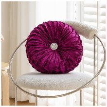 (Purplish red) Ancoree Velvet Pleated Round Pumpkin Throw Pillow Couch Cushion Floor Pillow for Sofa Chair Bed Car Home Decor