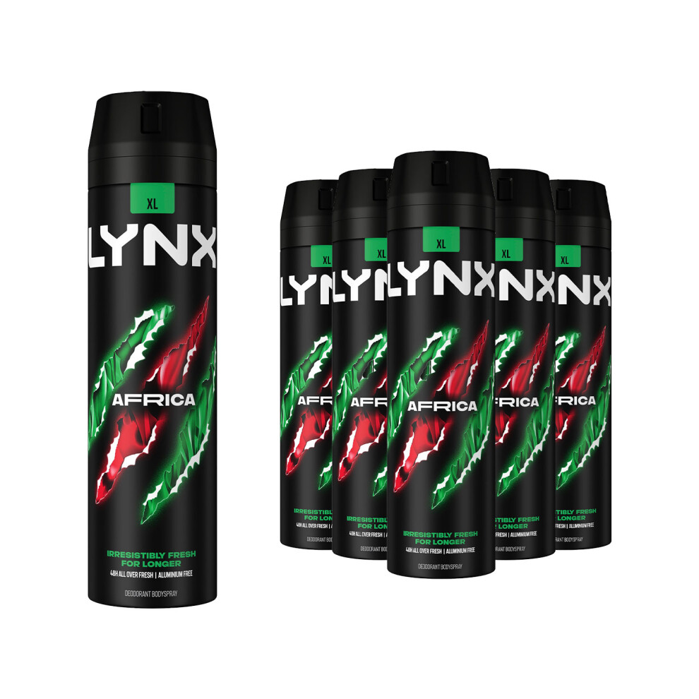 6pk Lynx XL Africa Body Spray Deodorant - 6 x 200ml
