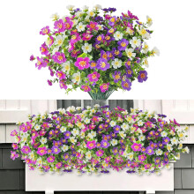 (Type D) Artificial Fake Flowers 10 Bundles Outdoor UV Resistant Plants Faux Plastic Greenery Shrubs Plants for Hanging Home Garden Porch Window Wedding Decor