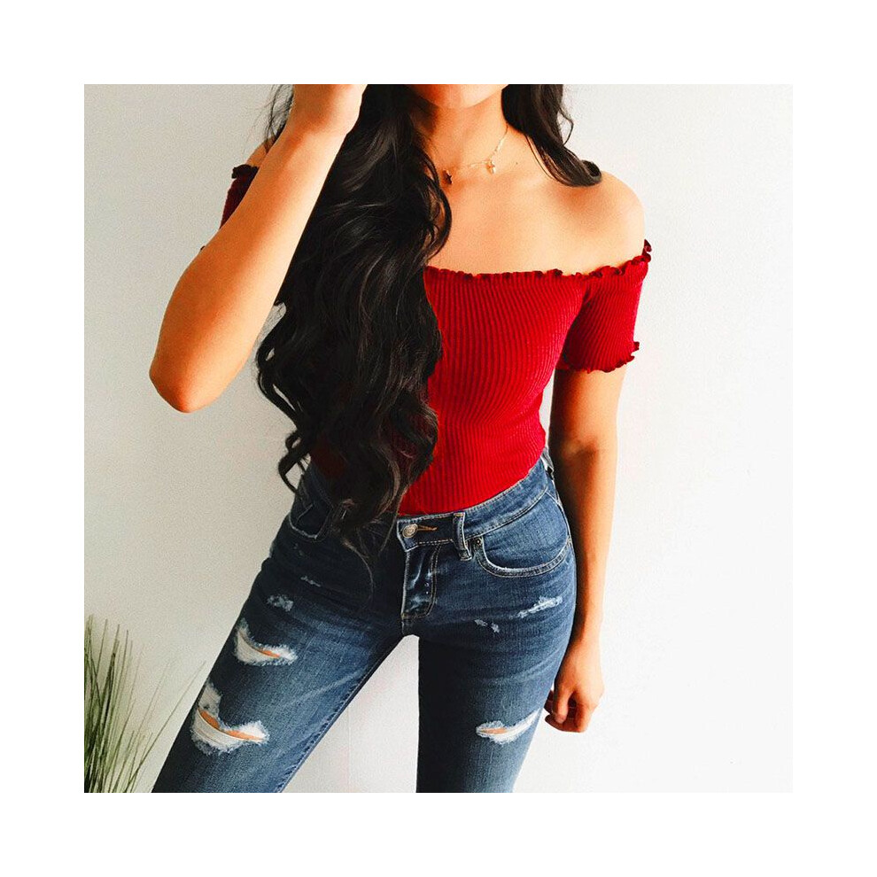 (Red,S)Débardeur femme été décontracté épaules dénudées gilet chemisier sans manches crop tops chemise