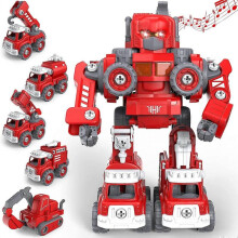 5 in 1 Fire Engine Toys Kids Construction Toys , Transform Robot Toys Educational Construction Vehicles Toy Gift for Children Birthday Christmas