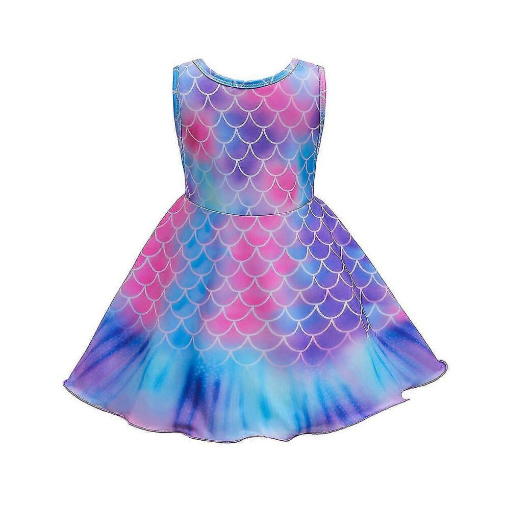 Mermaid Birthday Party Sleeveless Skater Swing Dress Sundress for 2-10y Kids Girl