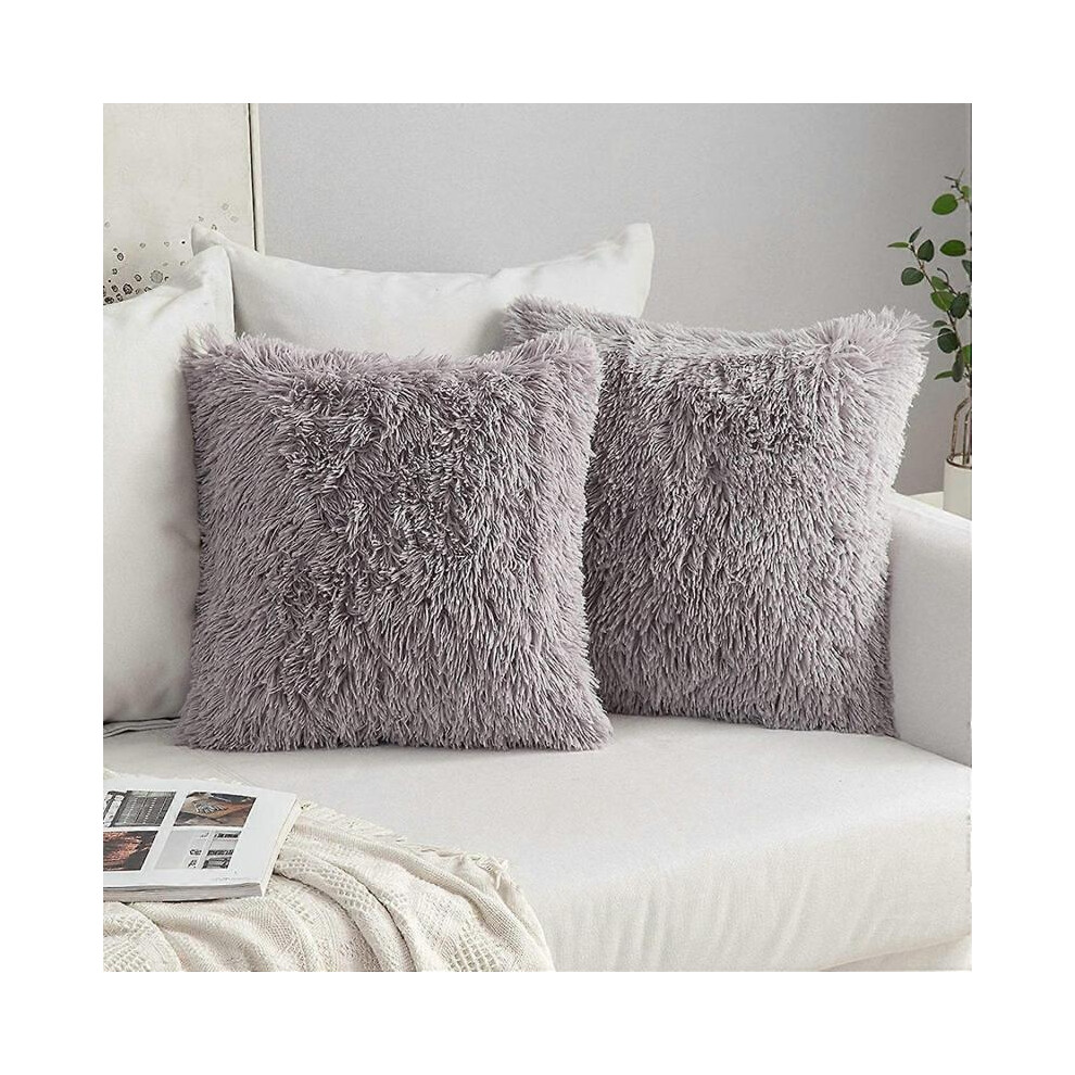Set Of 2 Soft Faux Fur Throw Pillow Covers Set Decorative Throw Pillow Case For Sofa Bedroom 16X16inch 40X40cm Grey
