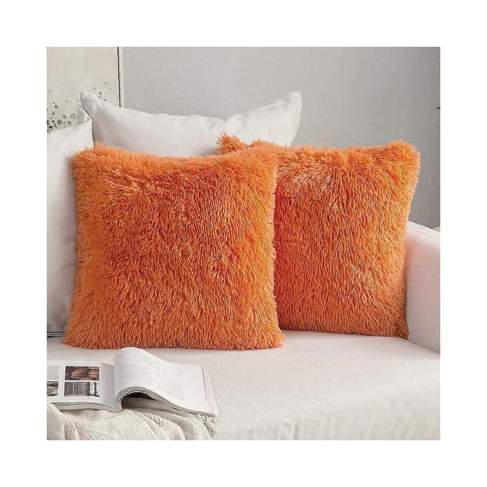 Set Of 2 Soft Faux Fur Throw Pillow Covers Set Decorative Throw Pillow Cushion Case For Sofa Bedroom 16X16inch 40X40cm Orange