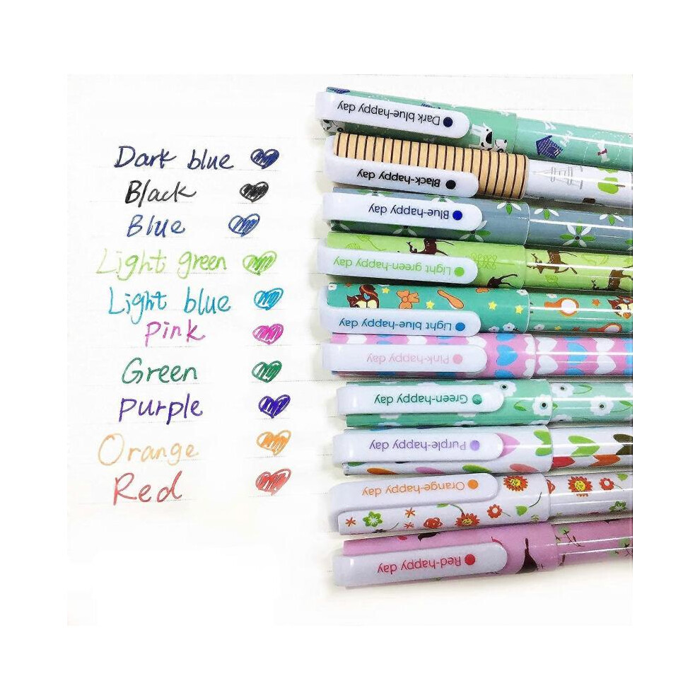 10 Pcs Cute Color Pens for Women Toshine Multi Colored Gel Ink Fine Tip Pens  0.5 mm Green Forest