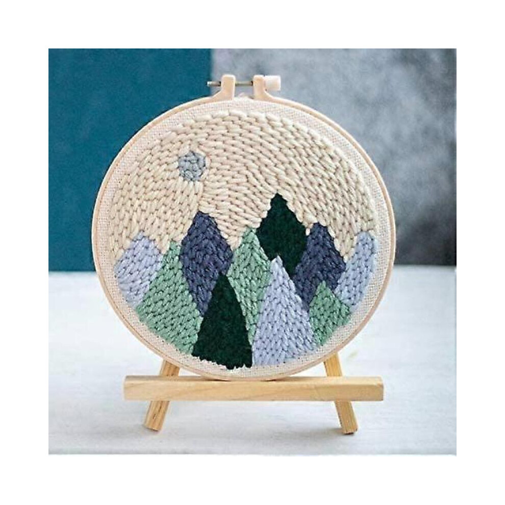 Series of Scenery Punch Needle Embroidery Starter Kits Punch Needle Tool Threader Fabric Embroidery Hoop Yarn Rug Punch Needle