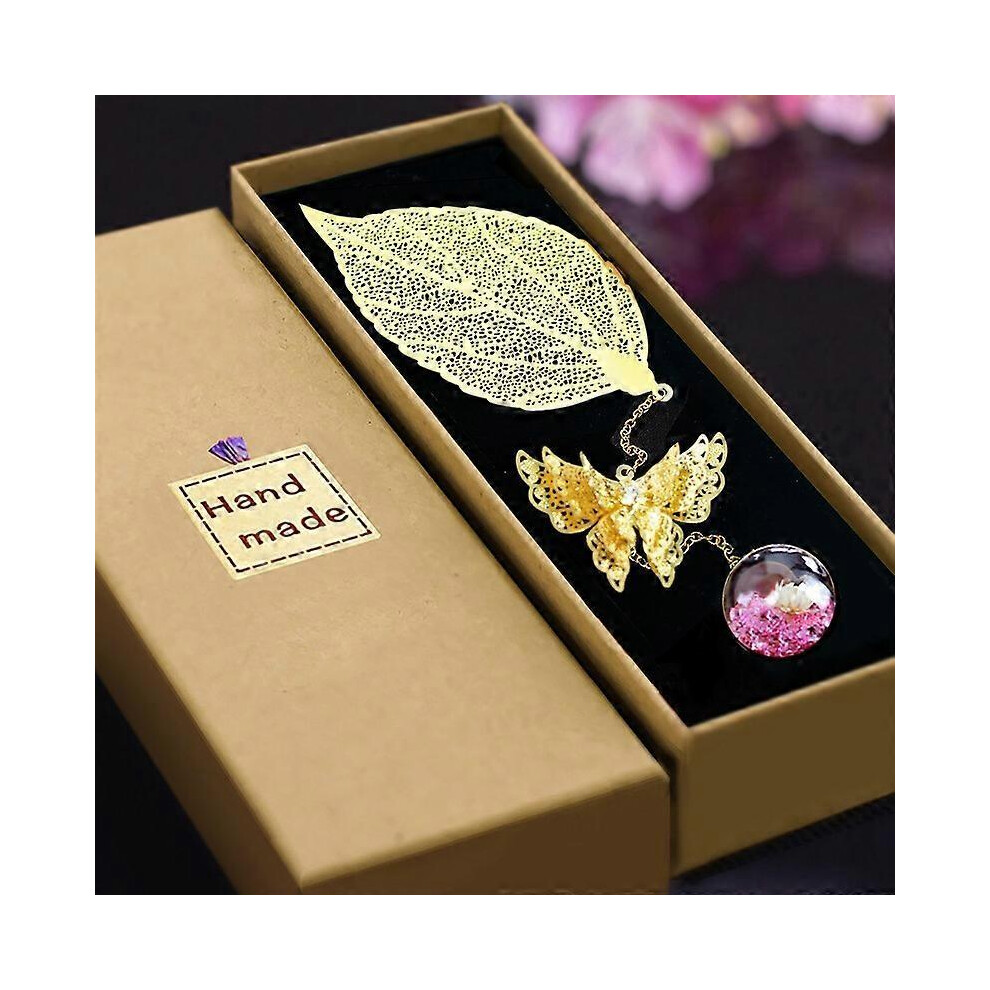Metal Leaf Bookmark,with 3D Butterfly Pendant,A Pretty Gift for Reader Women Girl and Teacher.Birthdays