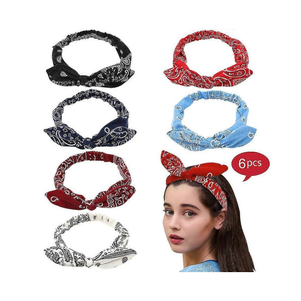 Bow Bandana Knot Headbands for Women Vintage Floral Printed Rabbit Turban Elastic Head Wrap
