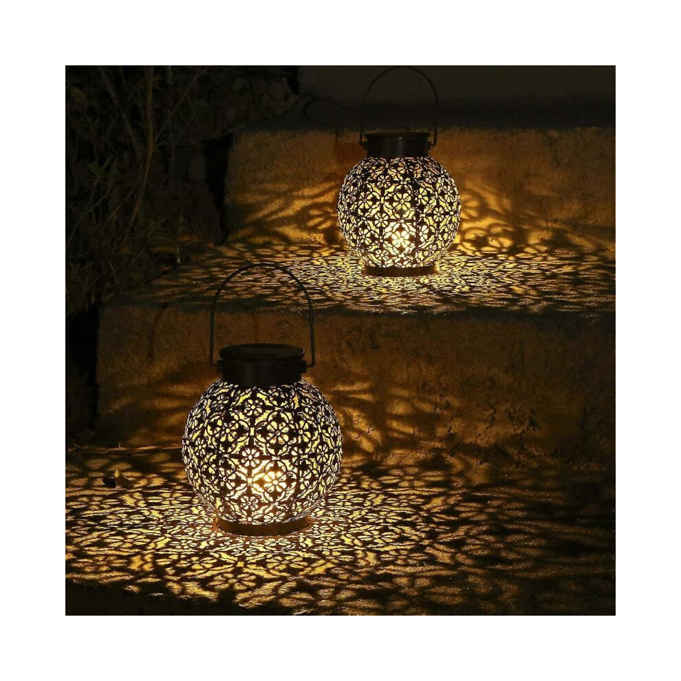 Solar Lanterns Light Outdoor Hanging Garden Lights Metal Lamp for Patio Yard Art Garden Accessories Decorations,Courtyard-2 Pack