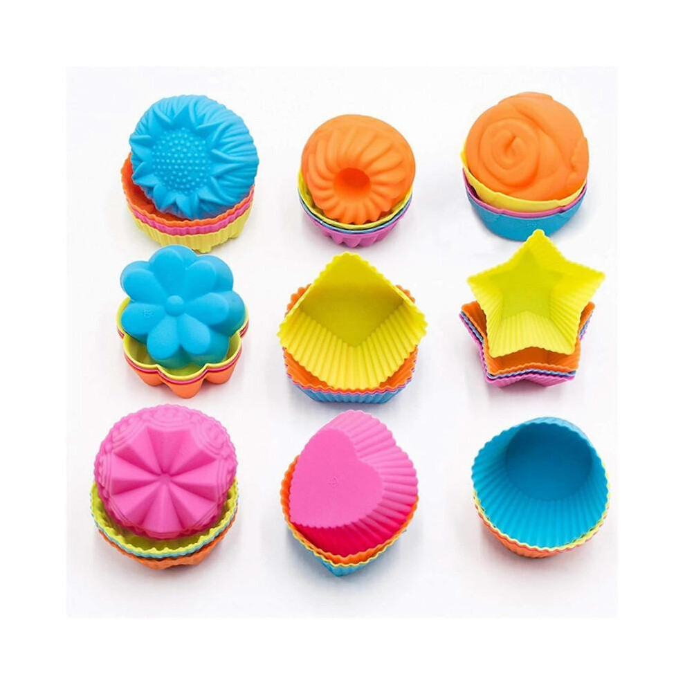Silicone Cupcake Baking Cups, 36 Pack Non Stick Cake Molds, 9 Shapes Reusable Silicone Muffin Pan for Baking, Silicone Muffin Liners