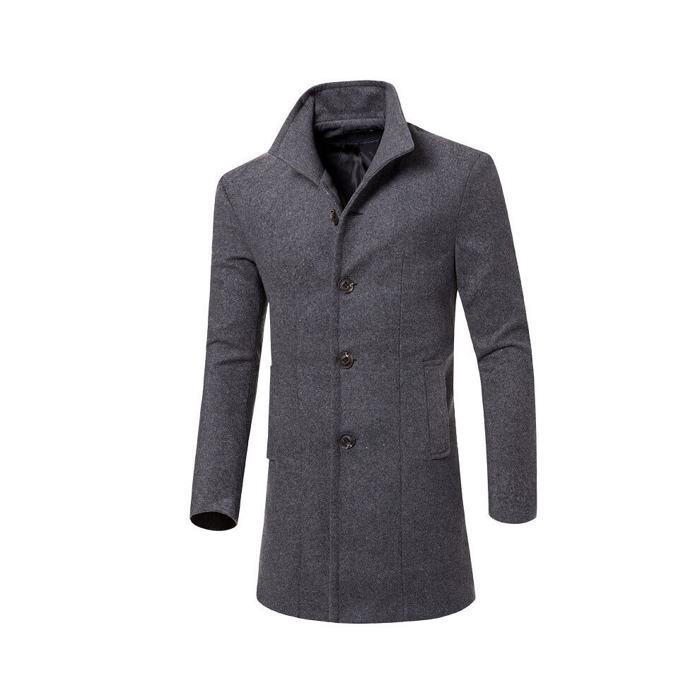 (Gray,L)Trench Manteau Mode Homme Veste Hiver Chaud Laine Manteau Outwear Long Manteau