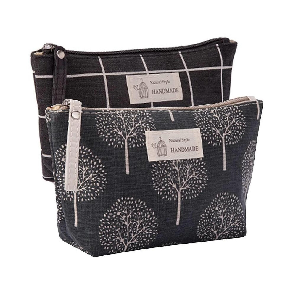 2 Pcs Funny Canvas Makeup Bag Roomy Cosmetic Bag Pouch Purse Handbag with Zipper
