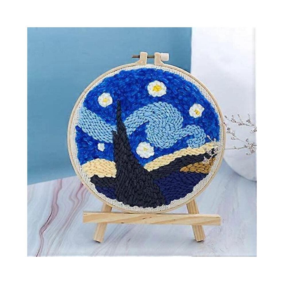Punch Needle Embroidery Starter Kits Rug Punch Needle Tool Threader Fabric Embroidery Hoop Yarn Rug Punch Needle