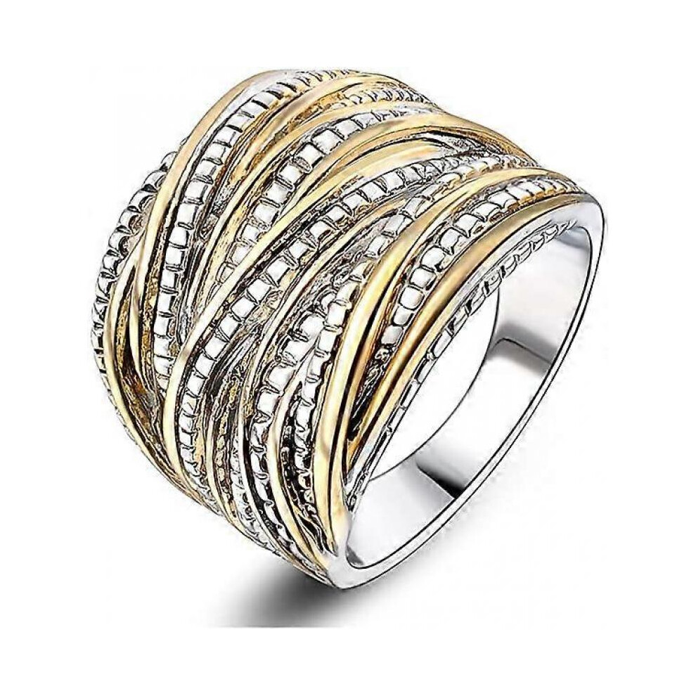 (6) 2 Tone Intertwined Crossover Statement Ring Fashion Chunky Band Rings for Women Men  Plated Wide Index Finger Rings Costume Jewelry
