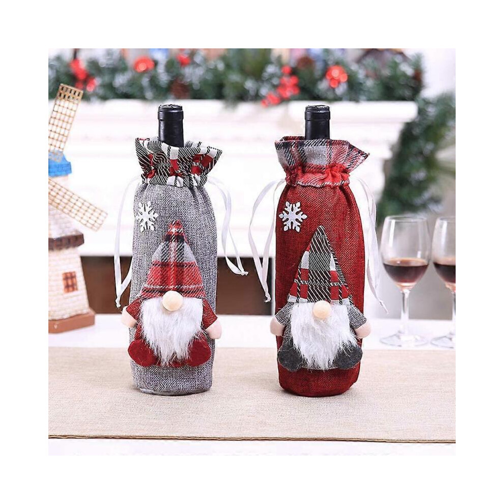 2 PCS Christmas Wine Bottle Covers Bags Santa Claus Pattern Novelty Christmas Dinner Table Decoration for Home Party