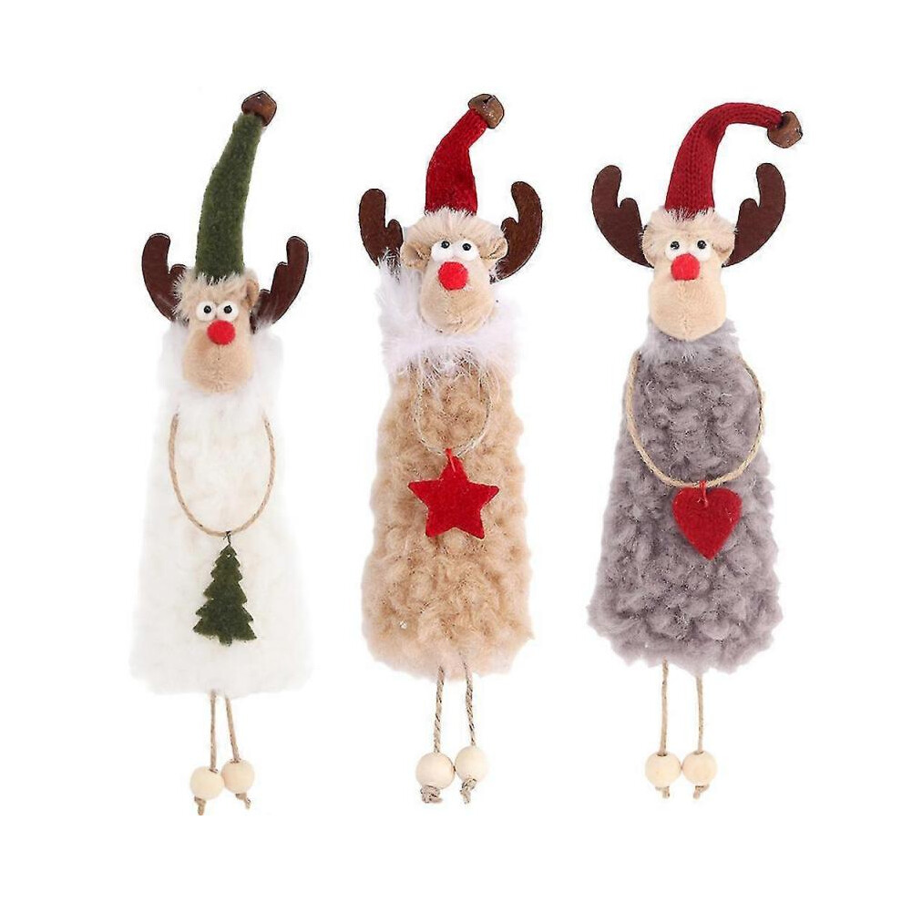 3pcs Christmas Plush Elk Reindeer Pendant Christmas Tree Hanging Decor Xmas Holiday Party Supplies