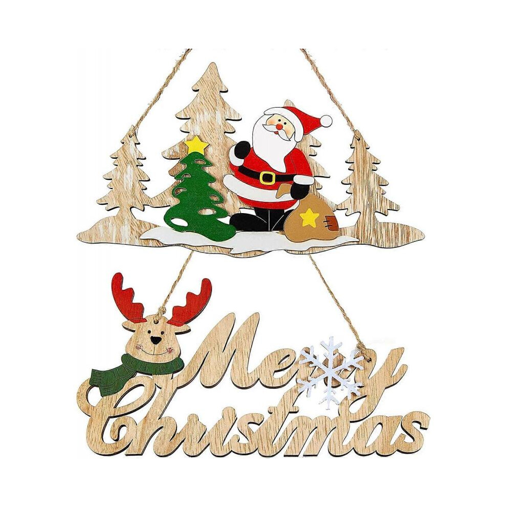 2 wooden Christmas boards, Christmas door, hanging signs on the wall, Christmas reindeer, wooden signs and decorations