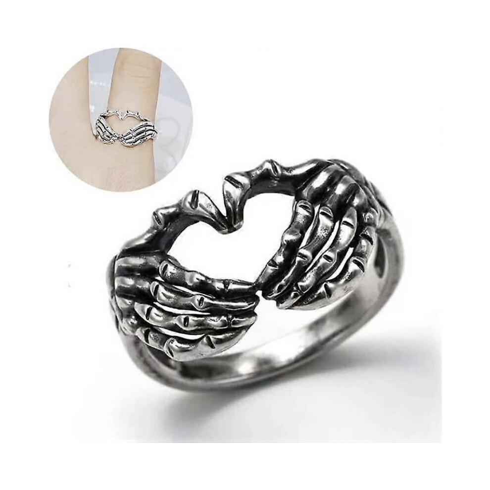 Love Gesture Ring European and American Skull Hand Combination Concentric Ring,SIZE:7
