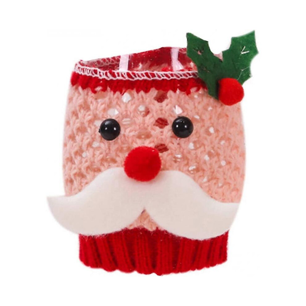 2pc Wine Cup Sleeve Elegant Decorative Glass Holder Cover Knitted Fabric Durable Xmas Santa Claus