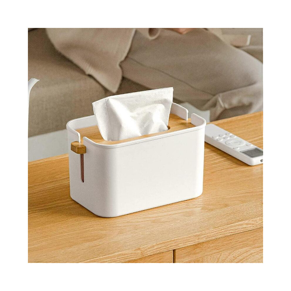 4.3inch Tissues Box Cover Rectangular Lifting Tissue Box Bamboo + PP Tissue Box Bamboo Tissue Box
