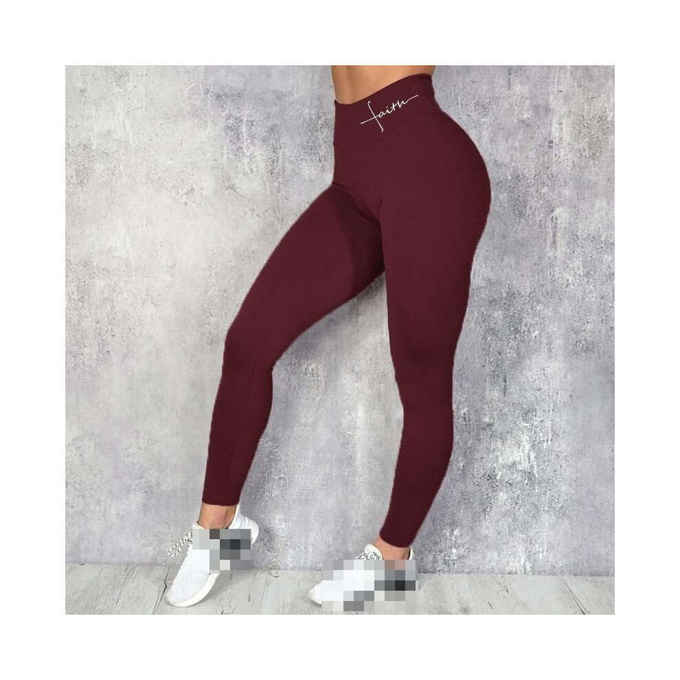 (Red,L)Legging femme taille haute sport foi pantalon de yoga push up hanche jogging finesse